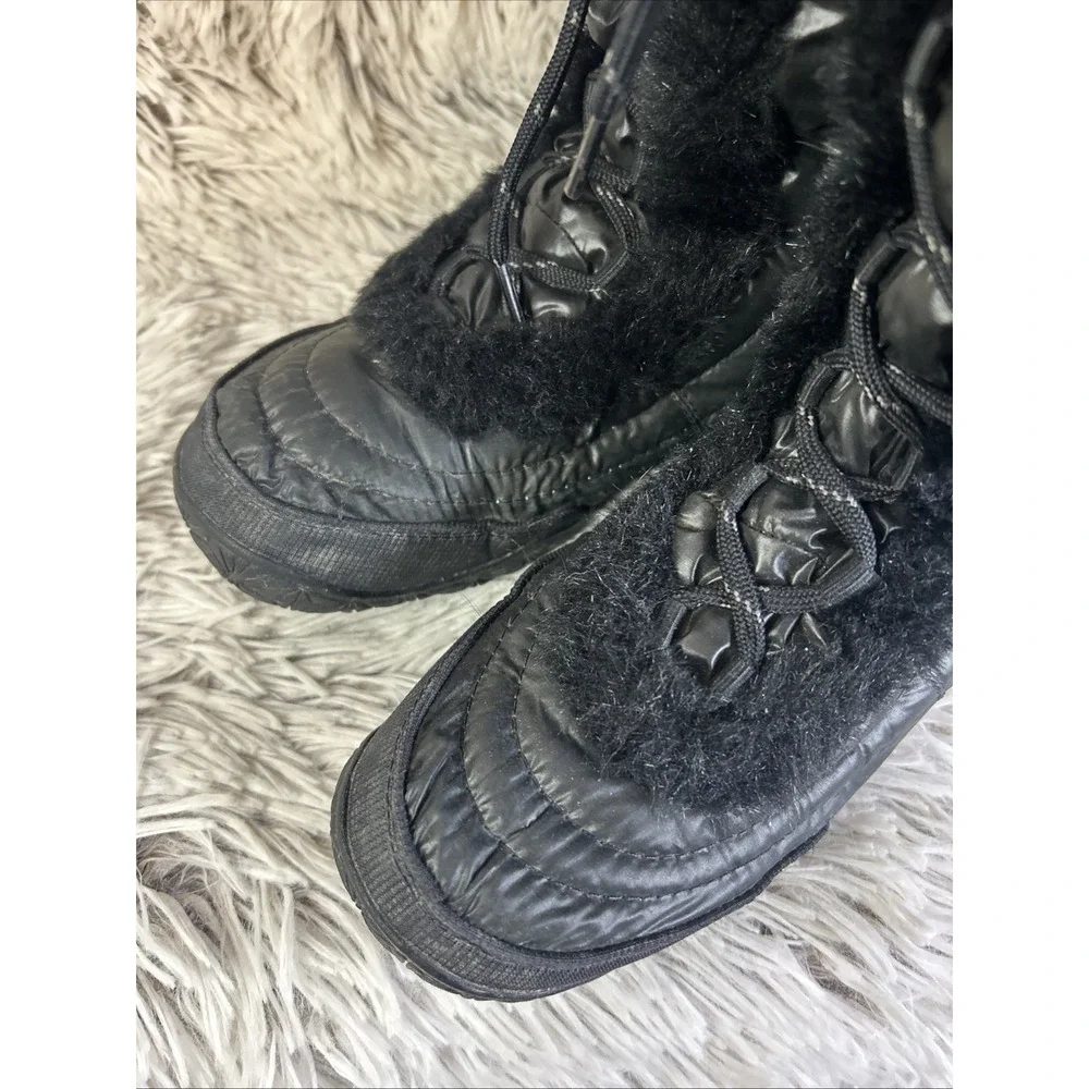 The North Face Sz 6 Nuptse Boots Black Goose Down Faux Fur Winter Snow Grip Puff